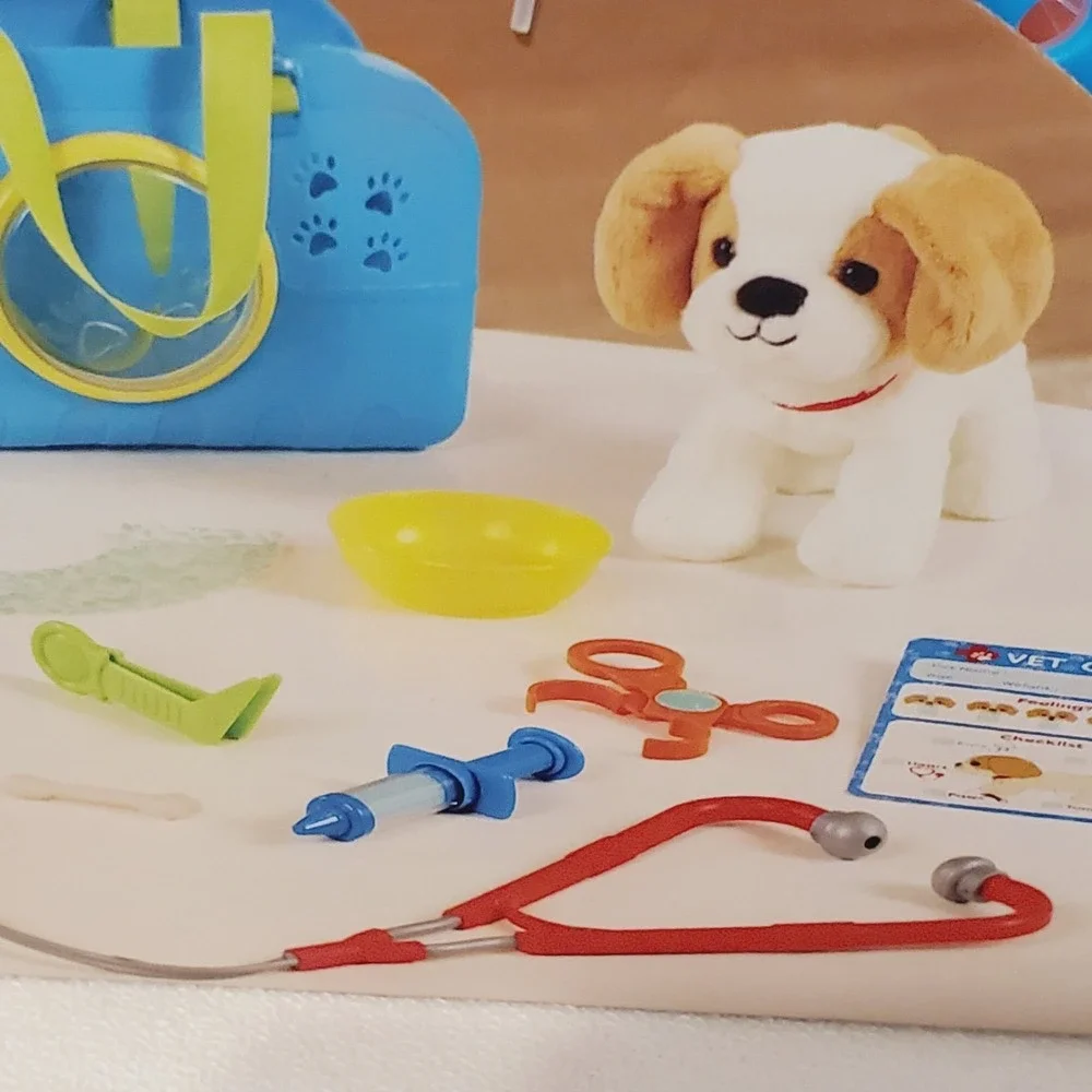 Battat Happy Puppy Vet Set Plush Dog Carrier 12 Pc Pretend Play Veterinary Toy
